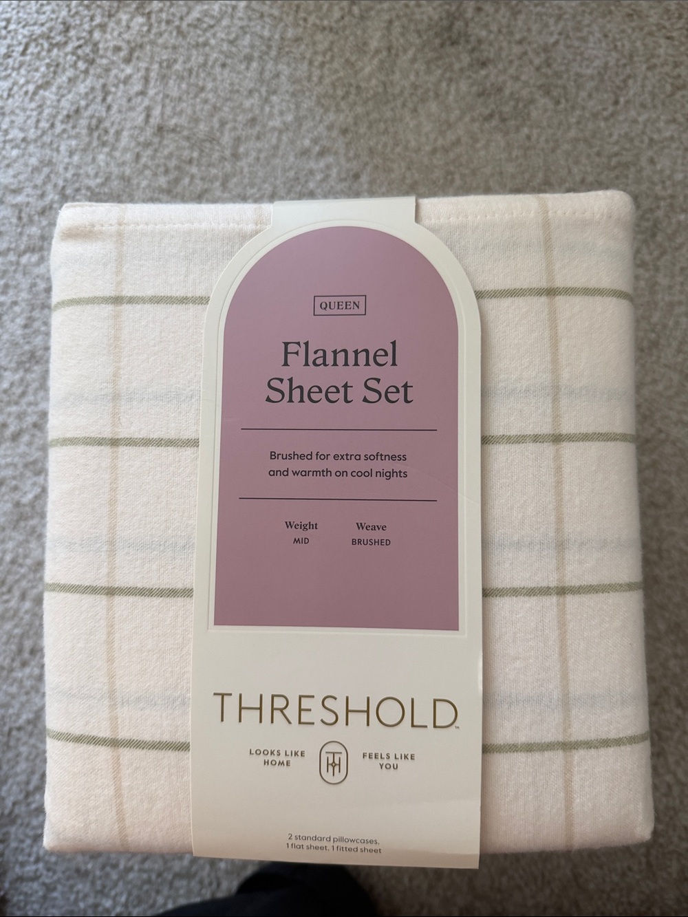Threshold Flannel Sheet Set - Cream and Light Green Plaid